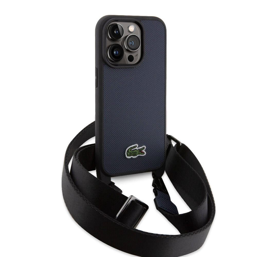 iPhone 14 Pro Kılıf Lacoste Orjinal Lisanslı PU Pike Desenli Arka Yüzey Askılı İkonik Timsah Dokuma Logolu Kılıf Yeşil