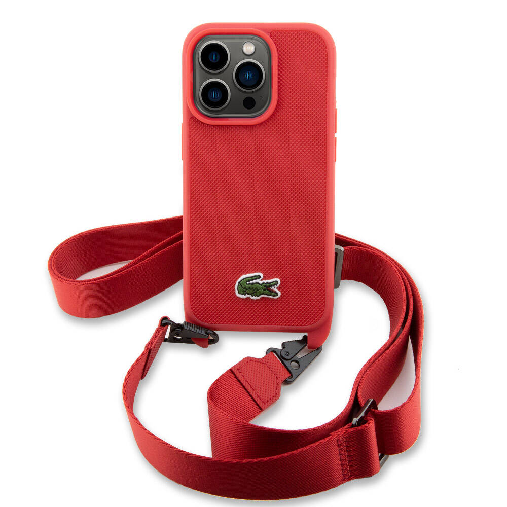 iPhone 14 Pro Kılıf Lacoste Orjinal Lisanslı PU Pike Desenli Arka Yüzey Askılı İkonik Timsah Dokuma Logolu Kılıf Yeşil