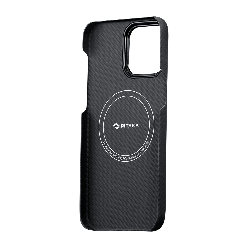 iPhone 14 Pro Kılıf Magsafe Şarj Özellikli 600D Aramid Fiber Pitaka Tactile Woven Orchestra Serisi Rhapsody Kılıf Siyah