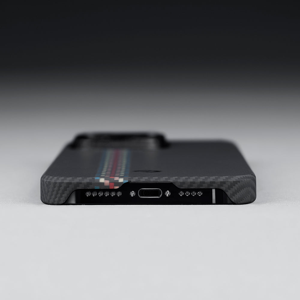 iPhone 14 Pro Kılıf Magsafe Şarj Özellikli 600D Aramid Fiber Pitaka Tactile Woven Orchestra Serisi Rhapsody Kılıf Siyah