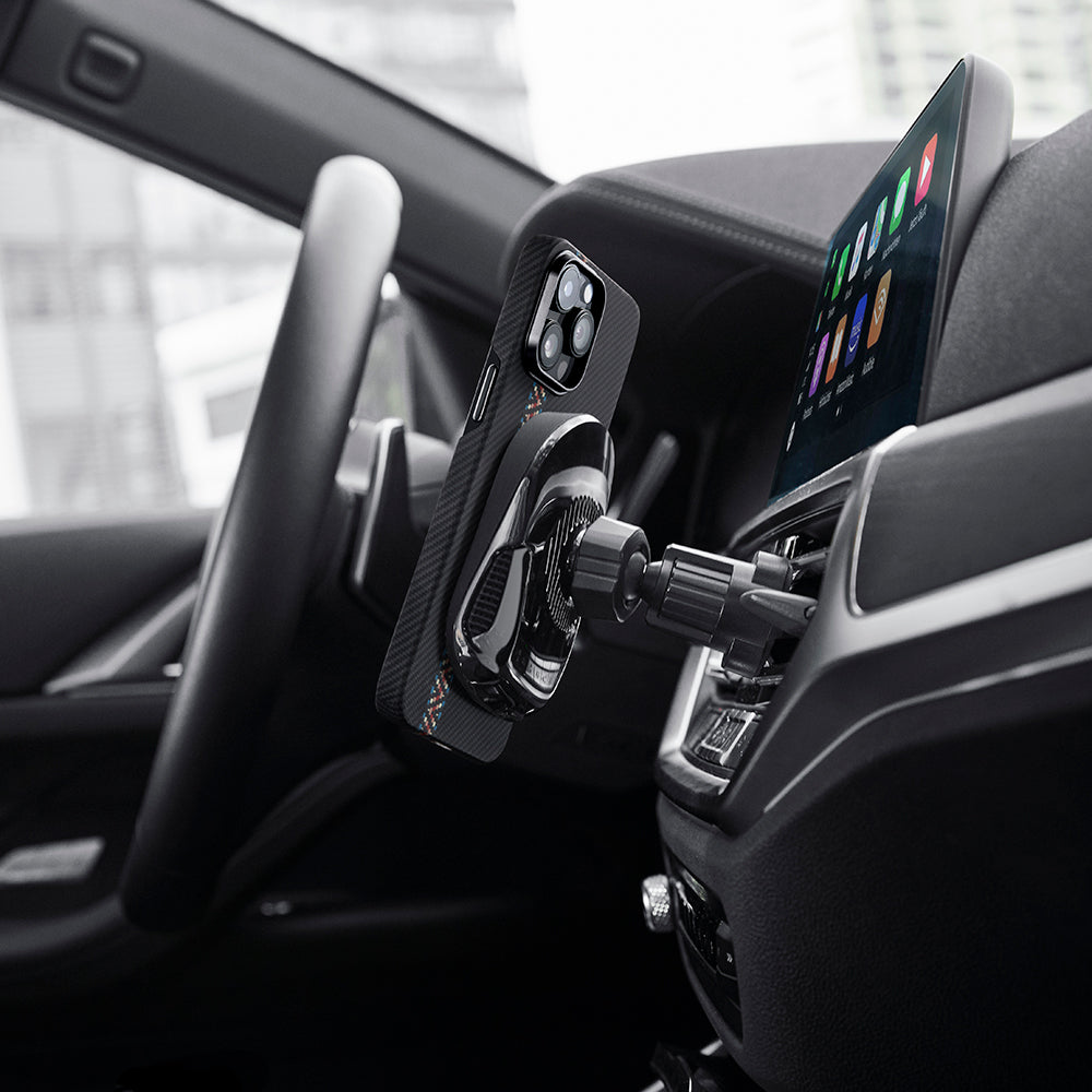 iPhone 14 Pro Kılıf Magsafe Şarj Özellikli 600D Aramid Fiber Pitaka Tactile Woven Orchestra Serisi Rhapsody Kılıf Siyah