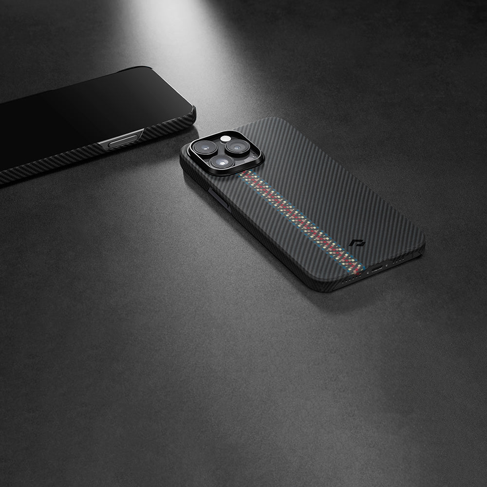 iPhone 14 Pro Kılıf Magsafe Şarj Özellikli 600D Aramid Fiber Pitaka Tactile Woven Orchestra Serisi Rhapsody Kılıf Siyah