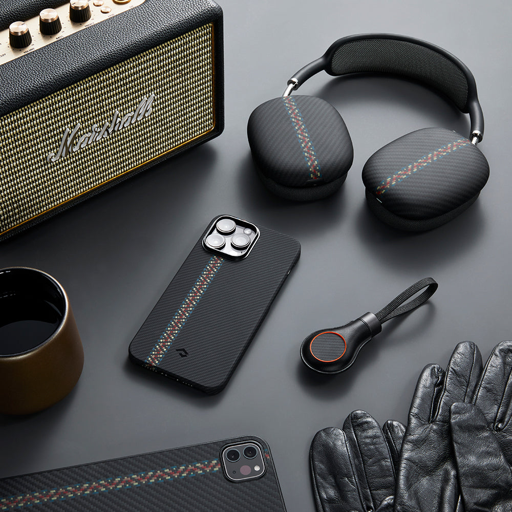 iPhone 14 Pro Kılıf Magsafe Şarj Özellikli 600D Aramid Fiber Pitaka Tactile Woven Orchestra Serisi Rhapsody Kılıf Siyah