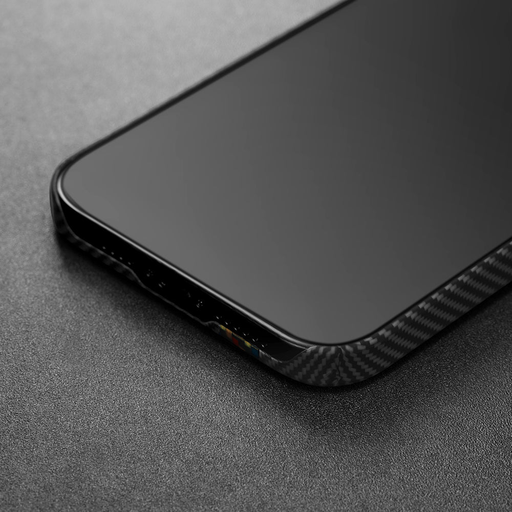 iPhone 14 Pro Kılıf Magsafe Şarj Özellikli 600D Aramid Fiber Pitaka Tactile Woven Orchestra Serisi Rhapsody Kılıf Siyah