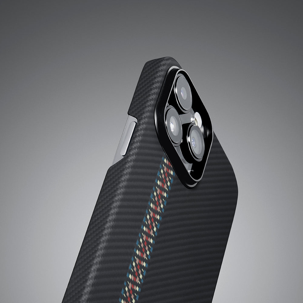 iPhone 14 Pro Kılıf Magsafe Şarj Özellikli 600D Aramid Fiber Pitaka Tactile Woven Orchestra Serisi Rhapsody Kılıf Siyah