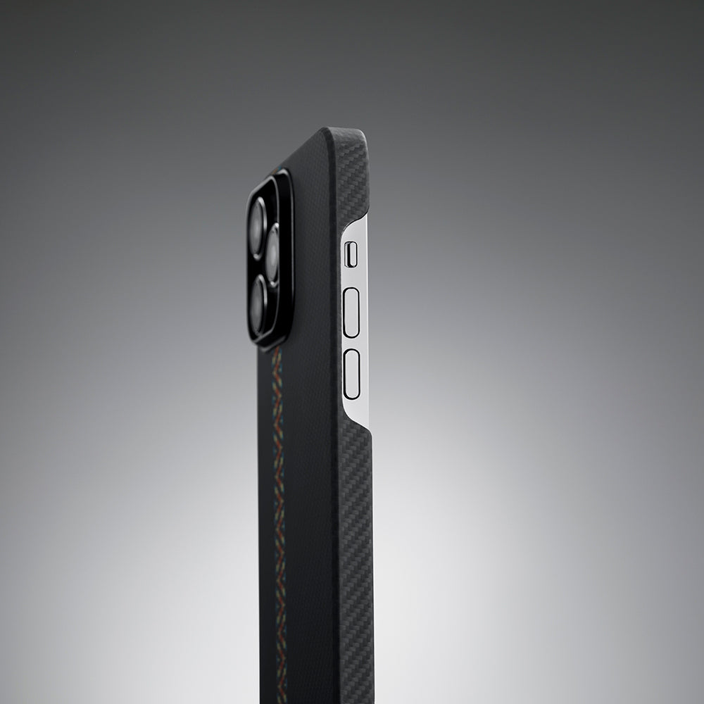 iPhone 14 Pro Kılıf Magsafe Şarj Özellikli 600D Aramid Fiber Pitaka Tactile Woven Orchestra Serisi Rhapsody Kılıf Siyah