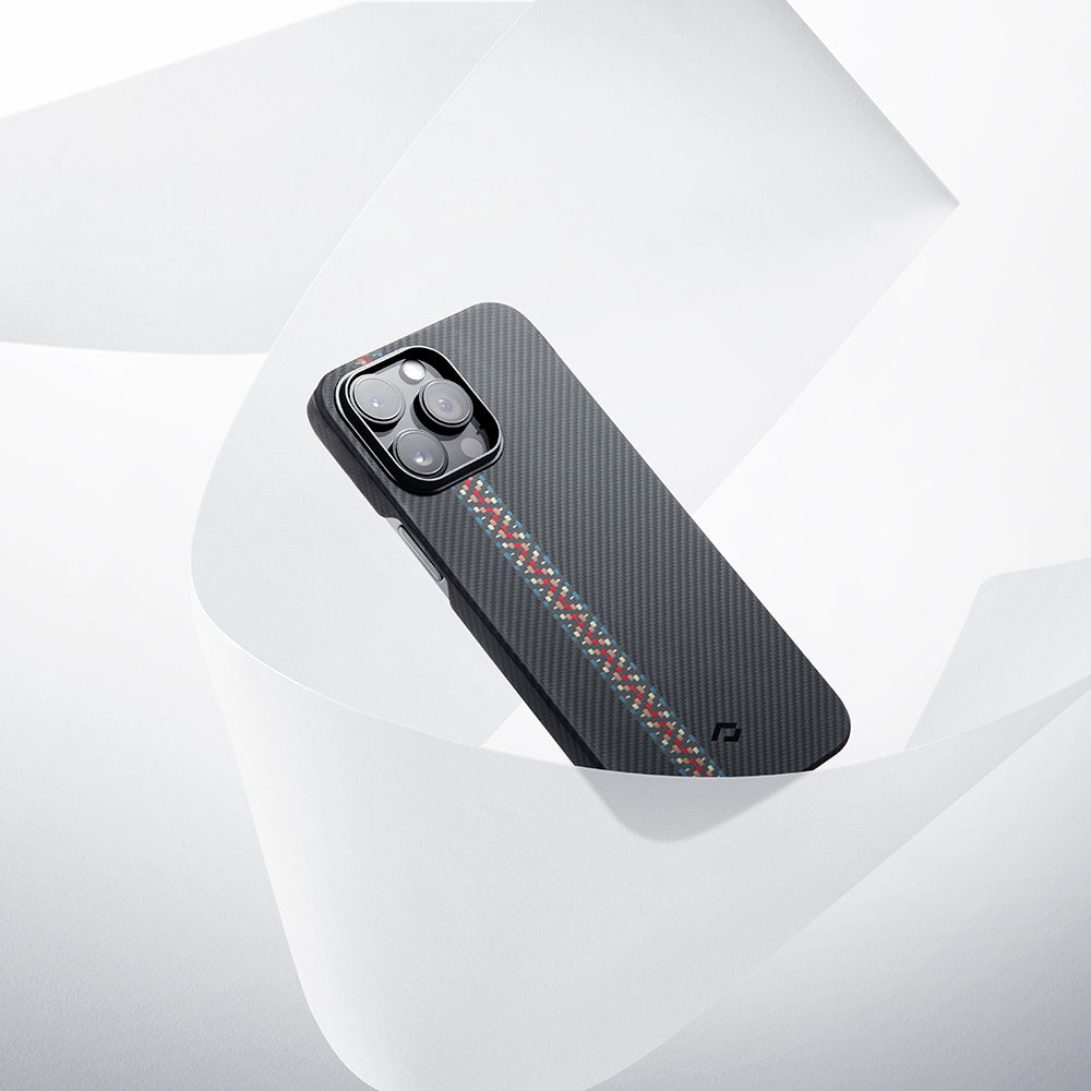 iPhone 14 Pro Kılıf Magsafe Şarj Özellikli 600D Aramid Fiber Pitaka Tactile Woven Orchestra Serisi Rhapsody Kılıf Siyah