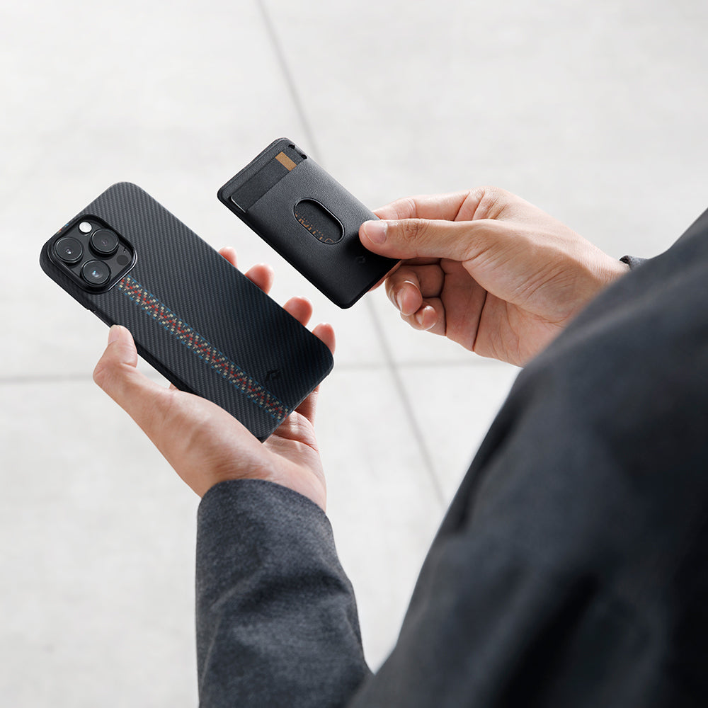 iPhone 14 Pro Kılıf Magsafe Şarj Özellikli 600D Aramid Fiber Pitaka Tactile Woven Orchestra Serisi Rhapsody Kılıf Siyah