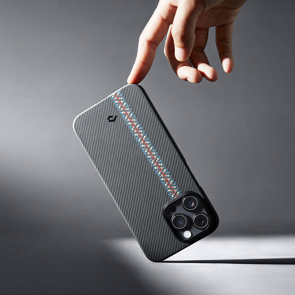iPhone 14 Pro Kılıf Magsafe Şarj Özellikli 600D Aramid Fiber Pitaka Tactile Woven Orchestra Serisi Rhapsody Kılıf Siyah