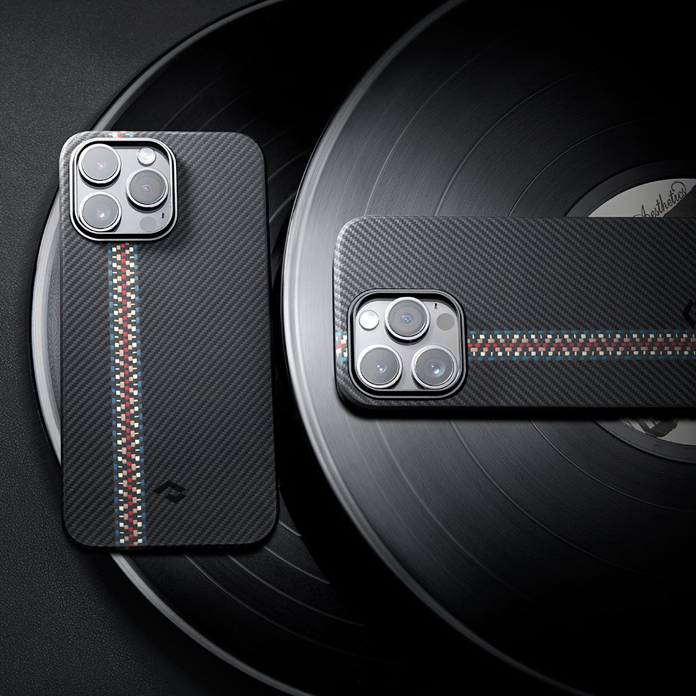 iPhone 14 Pro Kılıf Magsafe Şarj Özellikli 600D Aramid Fiber Pitaka Tactile Woven Orchestra Serisi Rhapsody Kılıf Siyah