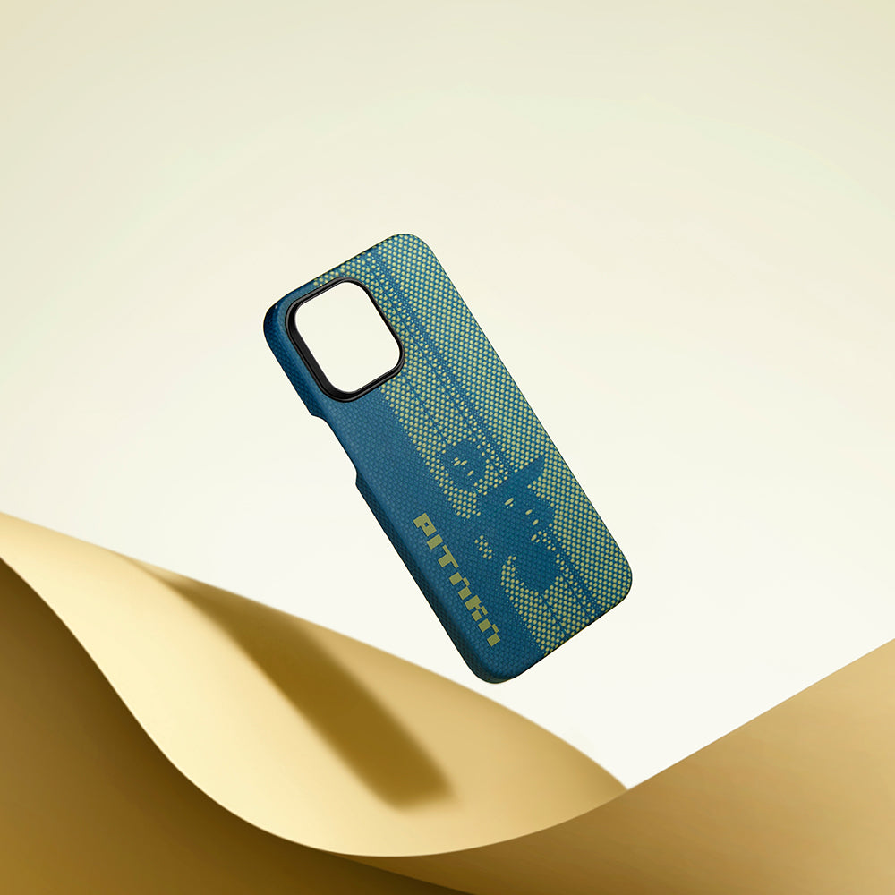 iPhone 14 Pro Kılıf MagSafe Şarj Özellikli Aramid Fiber Pitaka Tactile Woven Pixel Game Kılıf Yeşil-Mavi