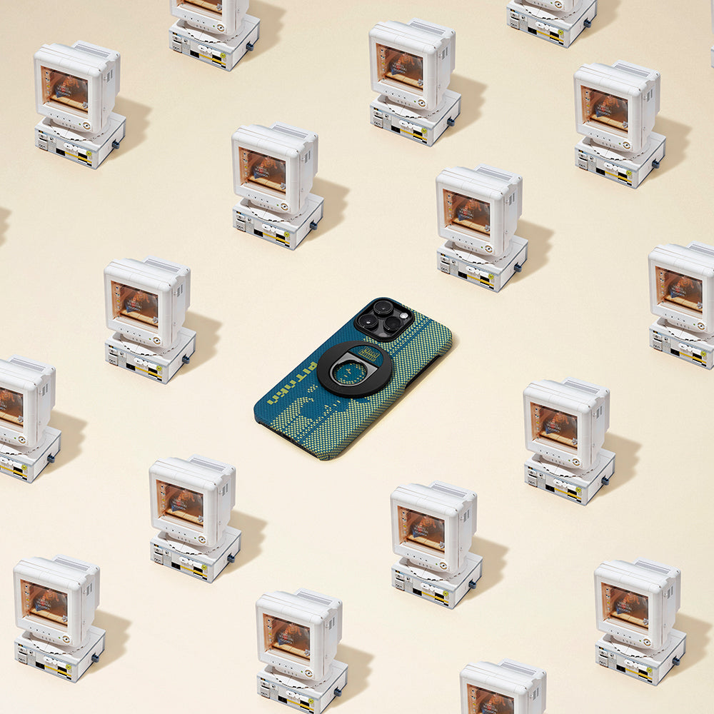 iPhone 14 Pro Kılıf MagSafe Şarj Özellikli Aramid Fiber Pitaka Tactile Woven Pixel Game Kılıf Yeşil-Mavi