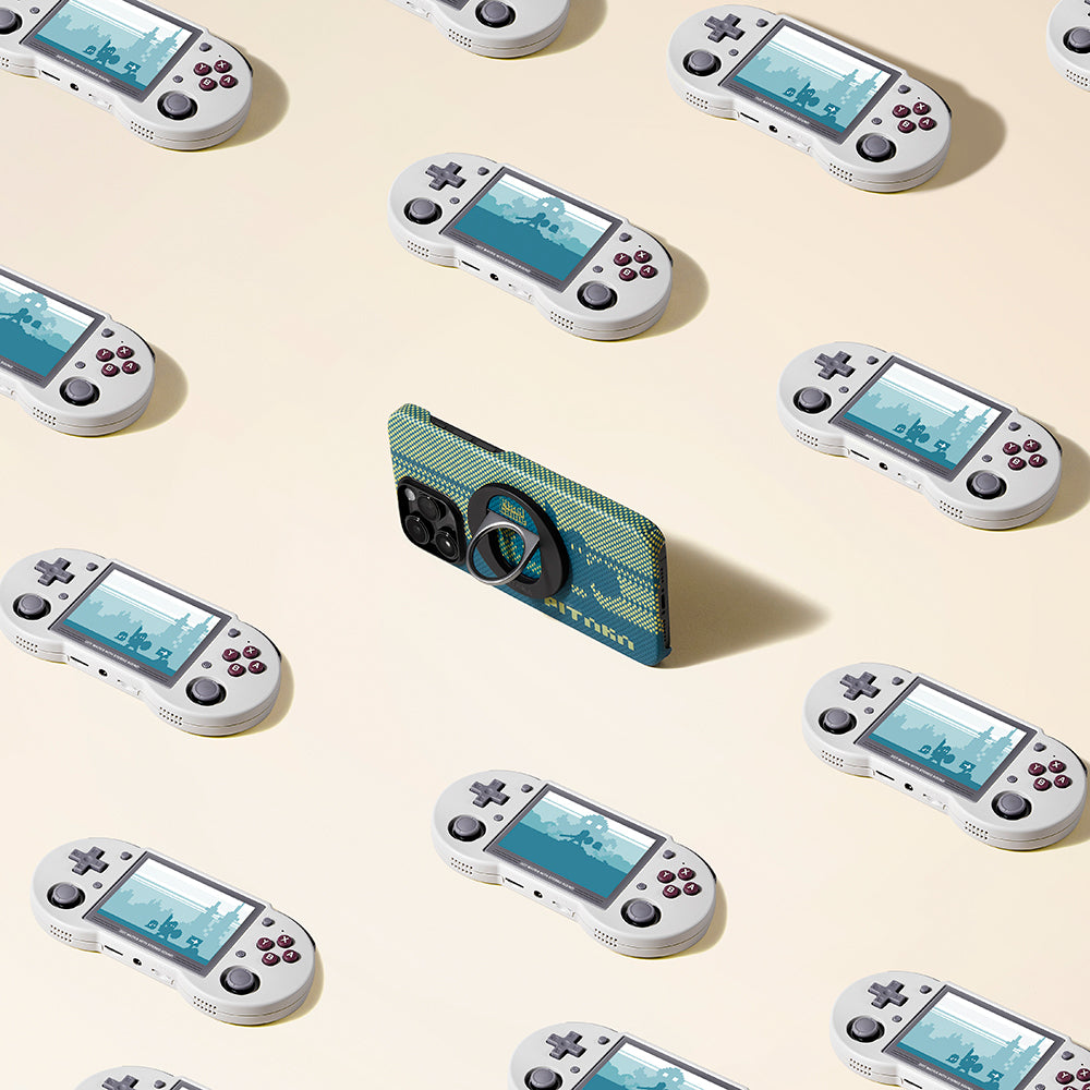 iPhone 14 Pro Kılıf MagSafe Şarj Özellikli Aramid Fiber Pitaka Tactile Woven Pixel Game Kılıf Yeşil-Mavi