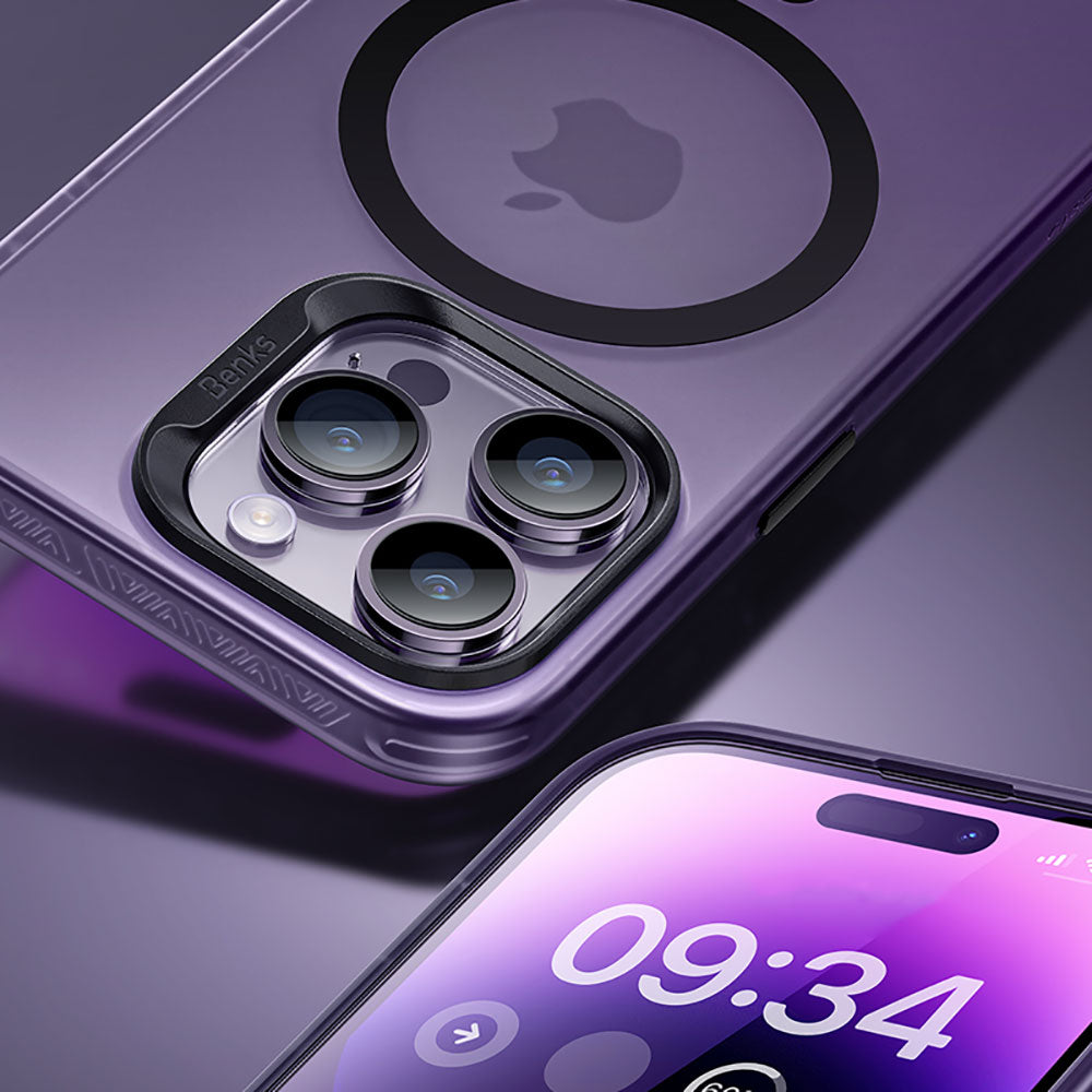 iPhone 14 Pro Kılıf Magsafe Şarj Özellikli Benks Lucid Armor Kılıf Derin Mor