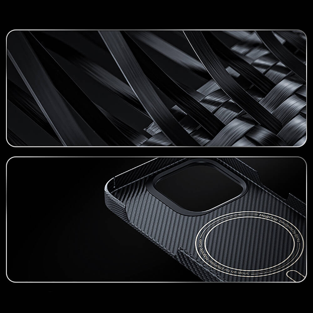 iPhone 14 Pro Kılıf Magsafe Şarj Özellikli Karbon Fiber Benks Montage ArmorAir Kevlar Kılıf Siyah