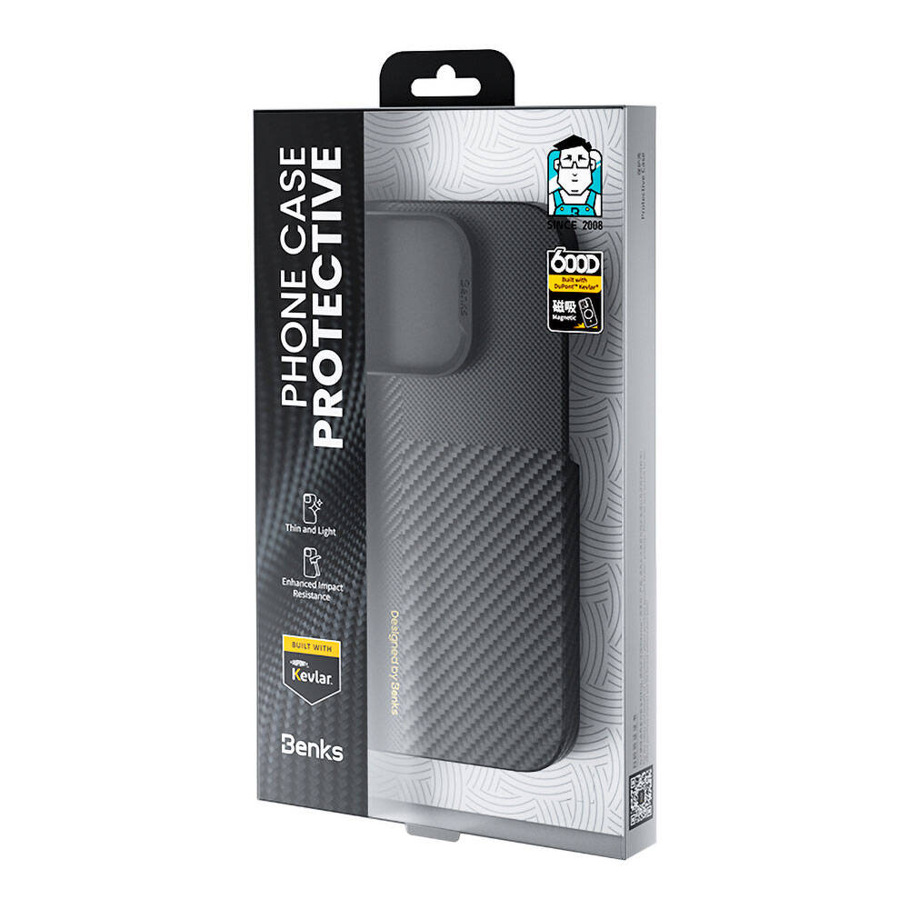 iPhone 14 Pro Kılıf Magsafe Şarj Özellikli Karbon Fiber Benks Montage ArmorAir Kevlar Kılıf Siyah