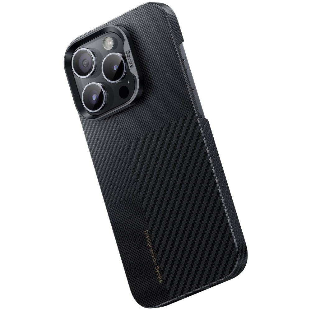 iPhone 14 Pro Kılıf Magsafe Şarj Özellikli Karbon Fiber Benks Montage ArmorAir Kevlar Kılıf Siyah