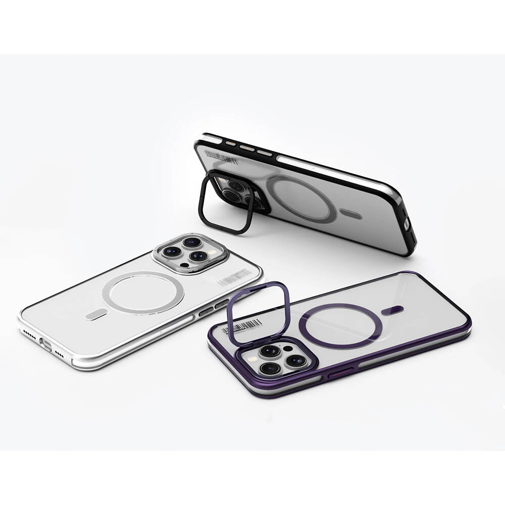 iPhone 14 Pro Kılıf Magsafe Şarj Özellikli Sararma Önleyici Youngkit Crystal Grid Kılıf Mor