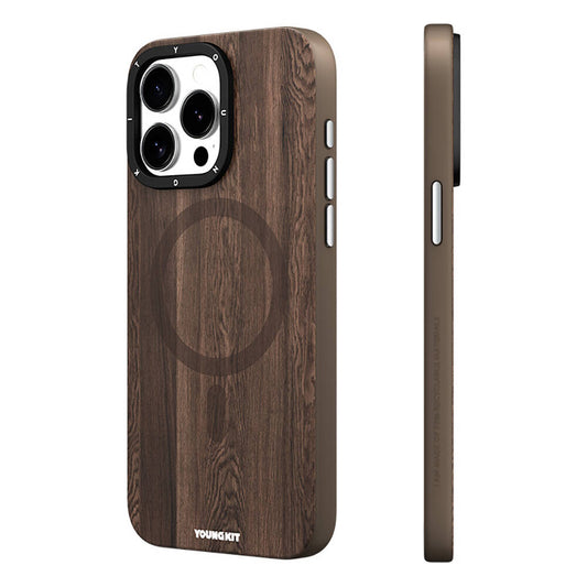 iPhone 14 Pro Kılıf Magsafe Şarj Özellikli Sararmaya Dayanıklı Youngkit Wood Forest Serisi Kılıf Siyah