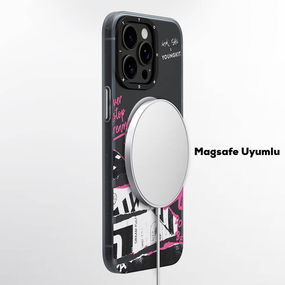 iPhone 14 Pro Kılıf Magsafe Şarj Özellikli Shu Tasarımlı Youngkit Dreamland Serisi Kılıf Pembe