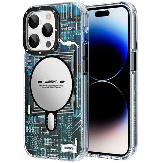 iPhone 14 Pro Kılıf Magsafe Şarj Özellikli YoungKit Technology Serisi Kılıf Mavi