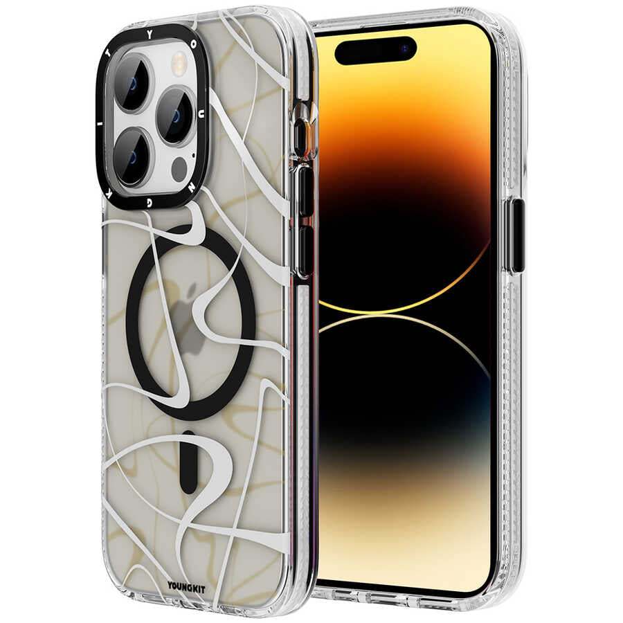 Apple iPhone 14 Pro Kılıf M-safe Şarj Özellikli Youngkit Water-Ink Serisi Kapak