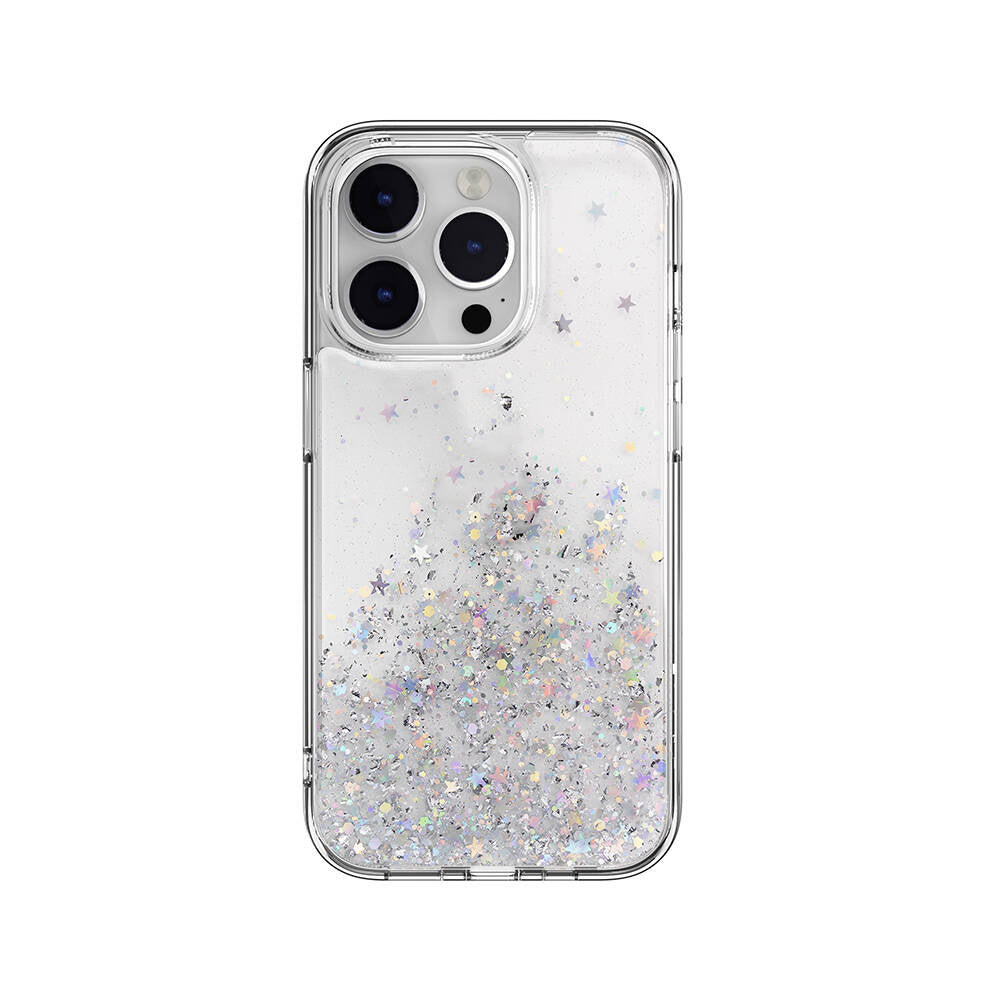 iPhone 14 Pro Kılıf Parlayan Simli Şeffaf Lisanslı Switcheasy Starfield Kılıf Mor