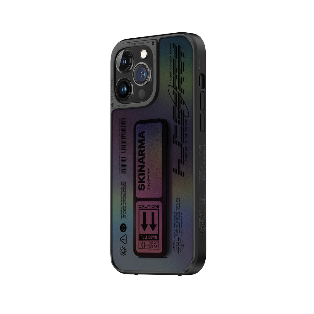 iPhone 14 Pro Kılıf SkinArma Holografik Tasarımlı Standlı Deri Görünümlü Kira Kobai Kılıf Colorful