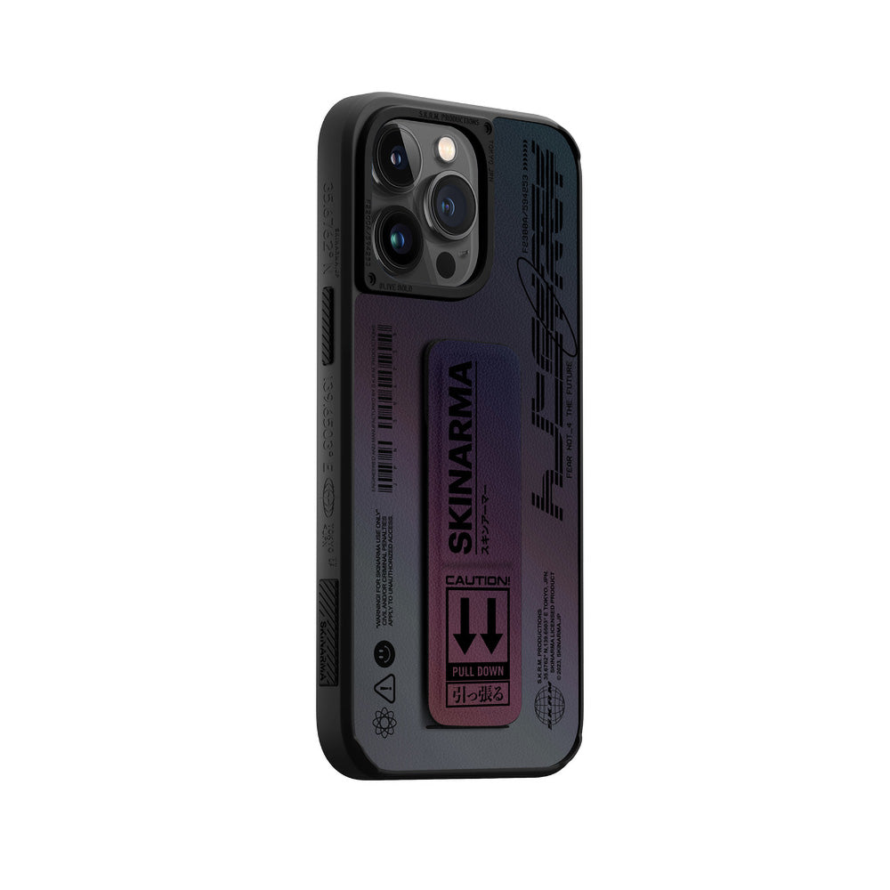 iPhone 14 Pro Kılıf SkinArma Holografik Tasarımlı Standlı Deri Görünümlü Kira Kobai Kılıf Colorful