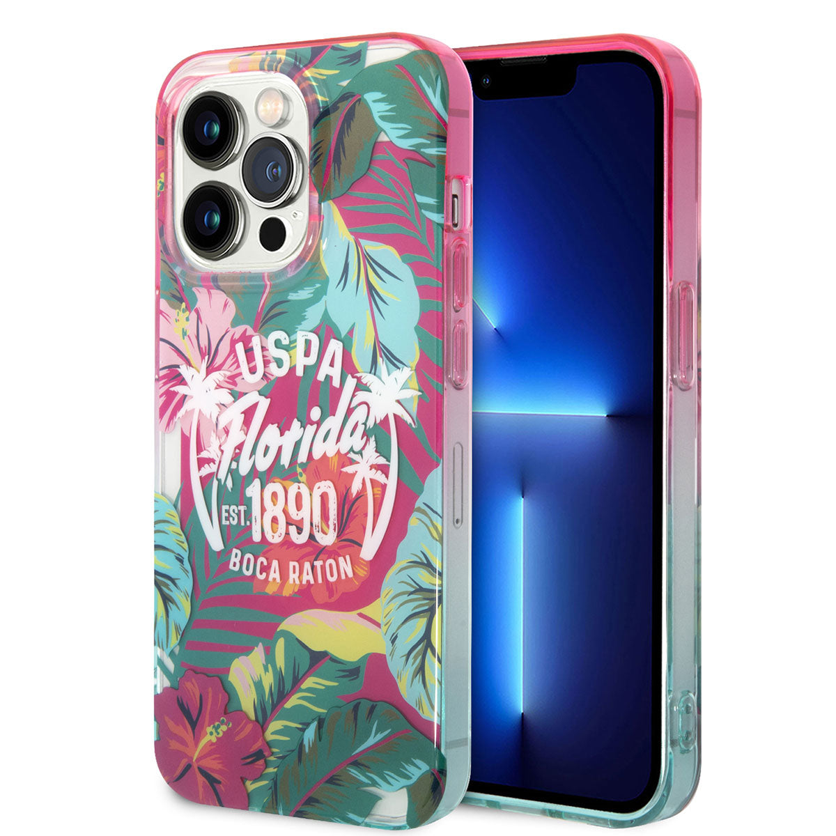 iPhone 14 Pro Kılıf U.S. POLO ASSN. Renkli Yaprak Baskılı Dizayn Kılıf Yeşil