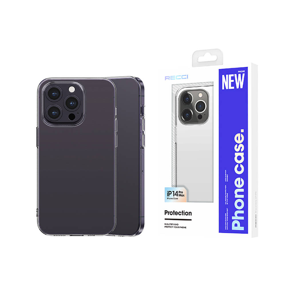 iPhone 14 Pro Max Kılıf Airbagli Şeffaf Darbe Emici Silikon Tasarımlı Recci Clarity Serisi Kılıf Şeffaf