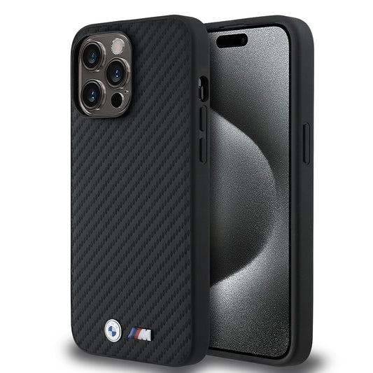 Apple iPhone 14 Pro Max Kılıf BMW Orjinal Lisanslı Karbon Fiber Tasarımlı ve Metal Logolu PU Deri Kapak