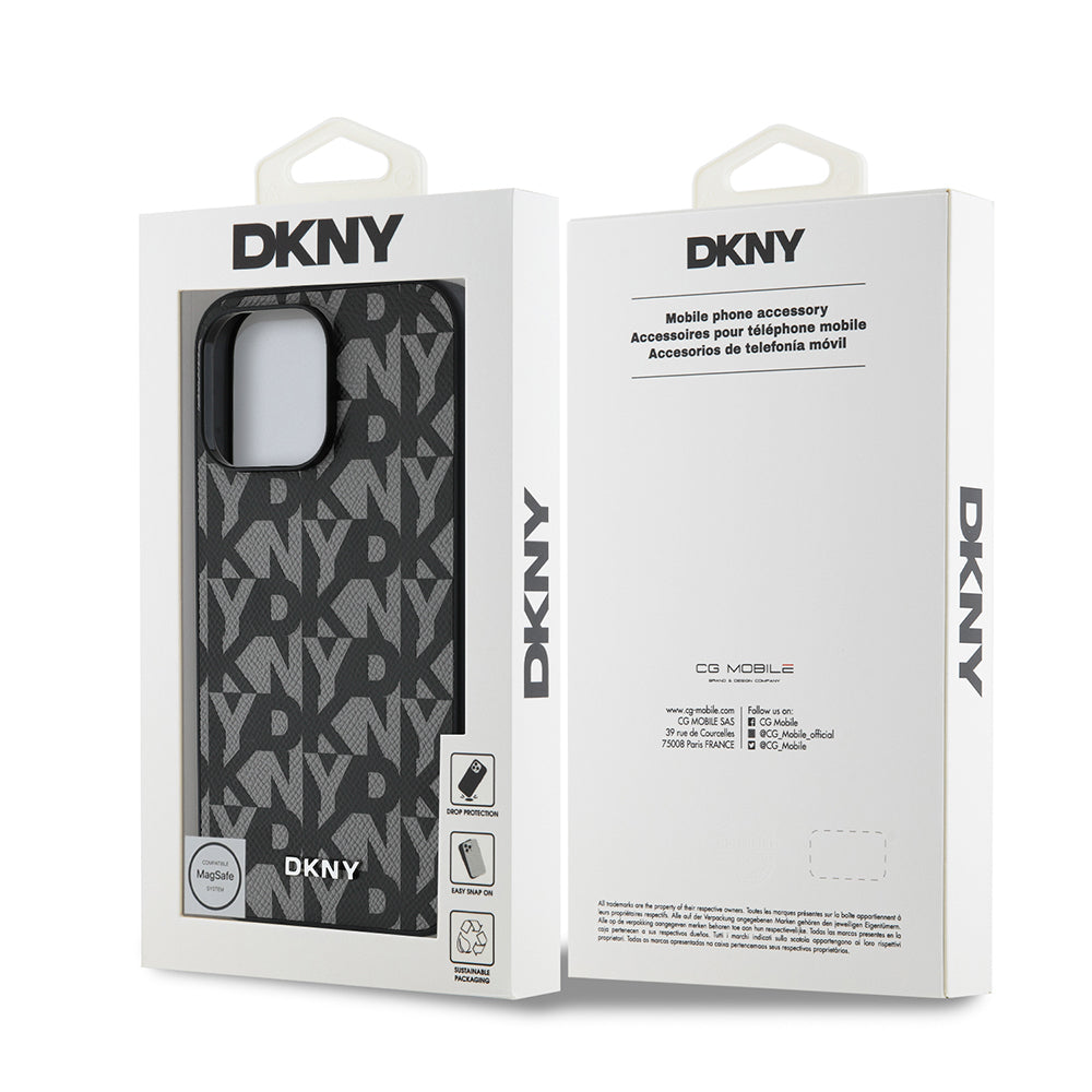 Apple iPhone 14 Pro Max Kılıf DKNY Orjinal Lisanslı M-safe Şarj Özellikli 3D Yazılı Grid Pattern Kapak Gri