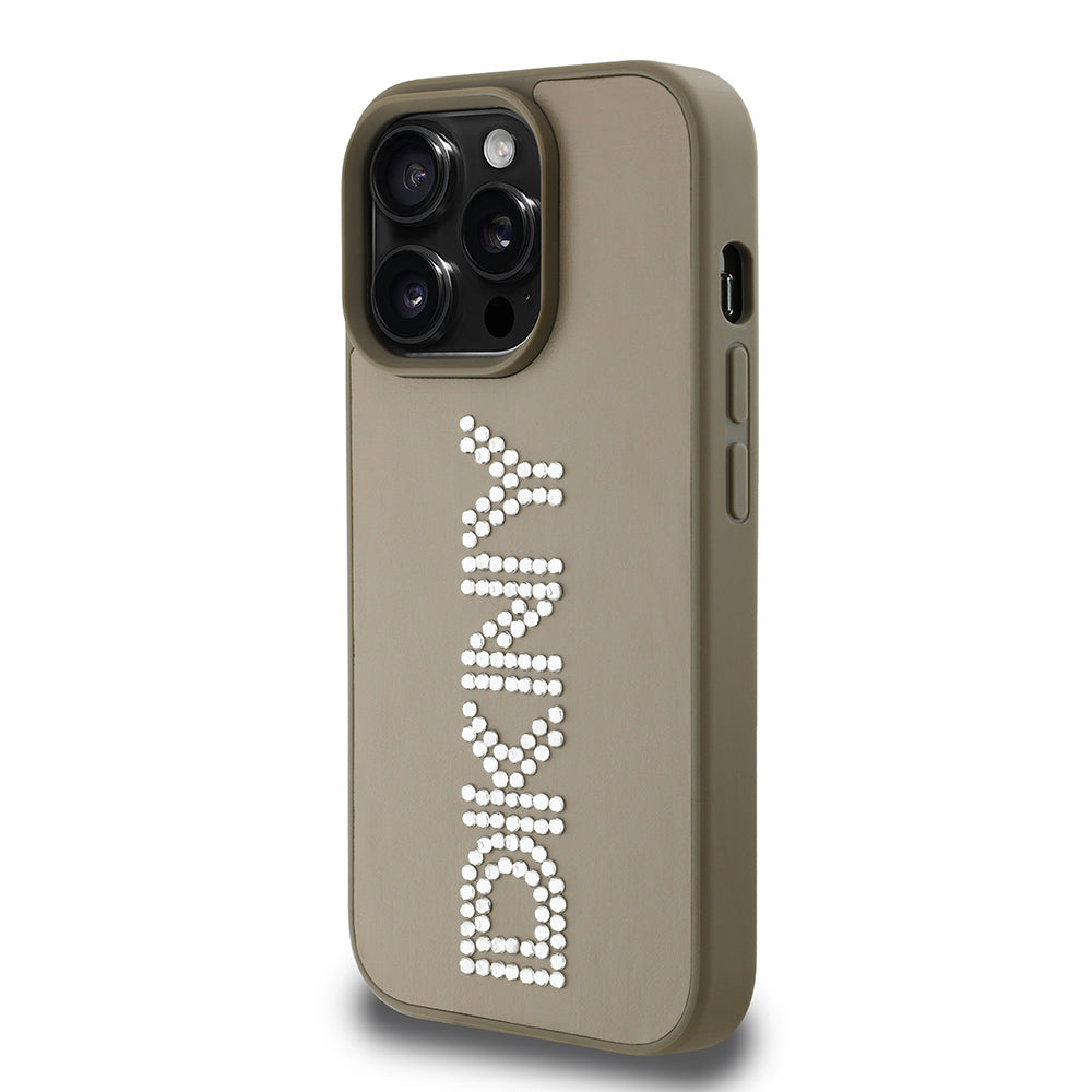 Apple iPhone 14 Pro Max Kılıf DKNY Orjinal Lisanslı Taşlı DKNY Yazılı Metalik Rhinestones PU Deri Kapak Siyah
