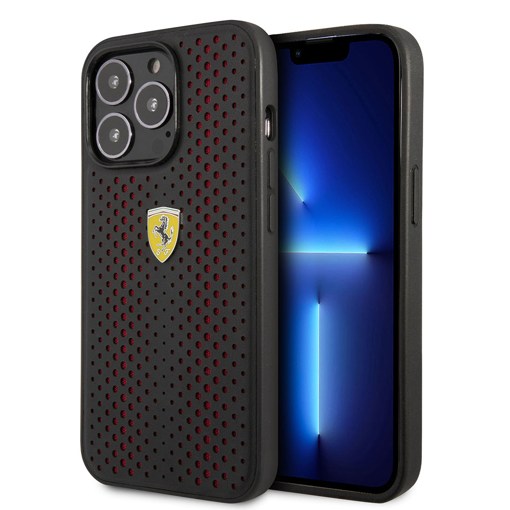 Apple iPhone 14 Pro Max Kılıf Ferrari Deri Sarı Noktalı Dizayn Kapak