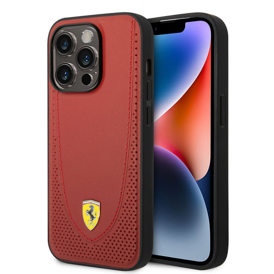 Apple iPhone 14 Pro Max Kılıf Ferrari M-safe Şarj Özellikli Deri Delikli Dikişli Dizayn Kapak