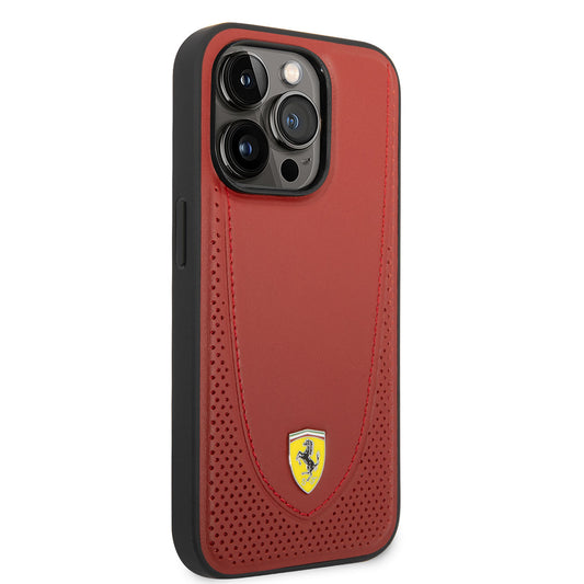 Apple iPhone 14 Pro Max Kılıf Ferrari M-safe Şarj Özellikli Deri Delikli Dikişli Dizayn Kapak