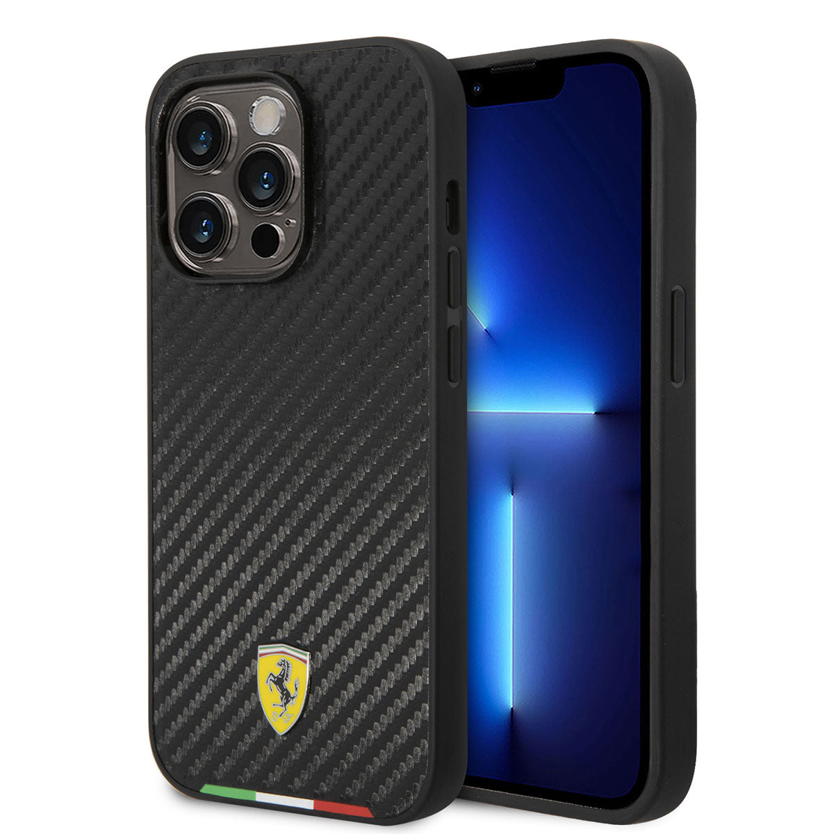 Apple iPhone 14 Pro Max Kılıf Ferrari M-safe Şarj Özellikli Karbon İtalyan Bayrak Dizayn Kapak