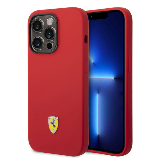 Apple iPhone 14 Pro Max Kılıf Ferrari M-safe Şarj Özellikli Silikon Metal Logo Dizayn Kapak