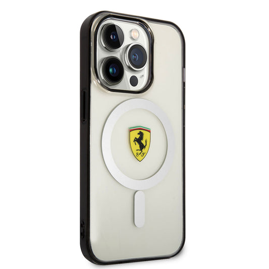Apple iPhone 14 Pro Max Kılıf Ferrari M-safe Şarj Özellikli Transparan Dizayn Kapak