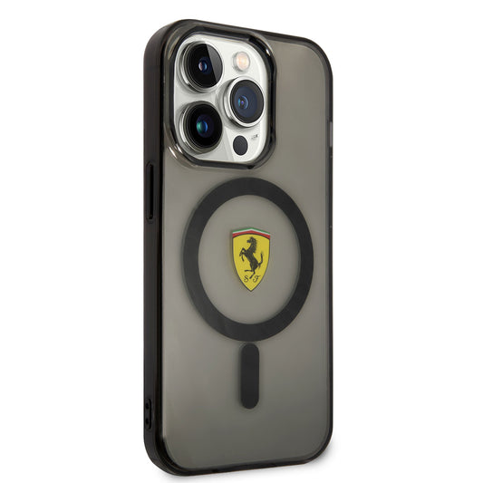 Apple iPhone 14 Pro Max Kılıf Ferrari M-safe Şarj Özellikli Yarı Transparan Dizayn Kapak