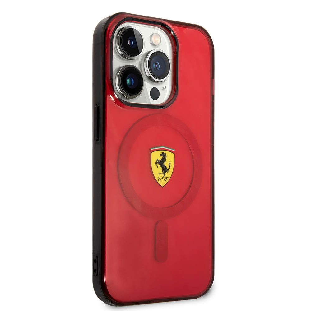 Apple iPhone 14 Pro Max Kılıf Ferrari M-safe Şarj Özellikli Yarı Transparan Dizayn Kapak