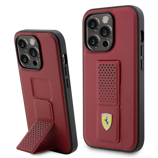 Apple iPhone 14 Pro Max Kılıf Ferrari Orjinal Lisanlı Klasik Metal Logolu Delikli Standlı Deri Kapak