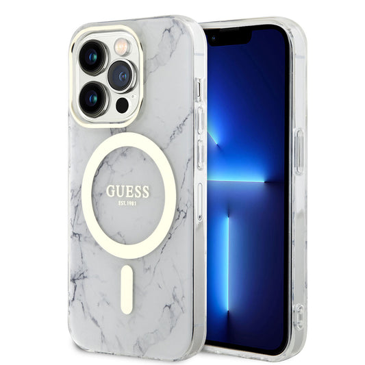 Apple iPhone 14 Pro Max Kılıf GUESS M-safe Şarj Özellikli Mermer Desenli Kapak