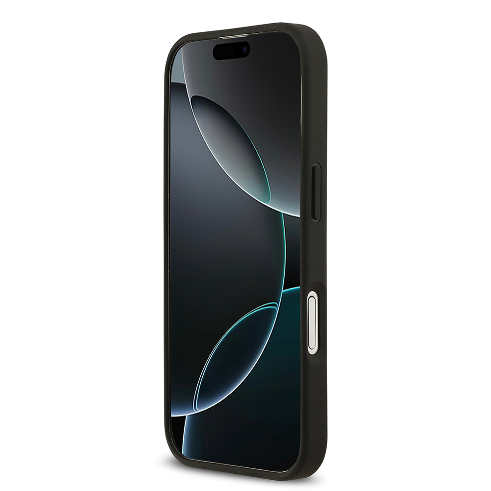 Apple iPhone 17 Kılıf Guess Orjinal Lisanslı M-safe Şarj Özellikli Taneli Çiçek Tasarımlı Metal Yazı Logolu Kapak Pembe