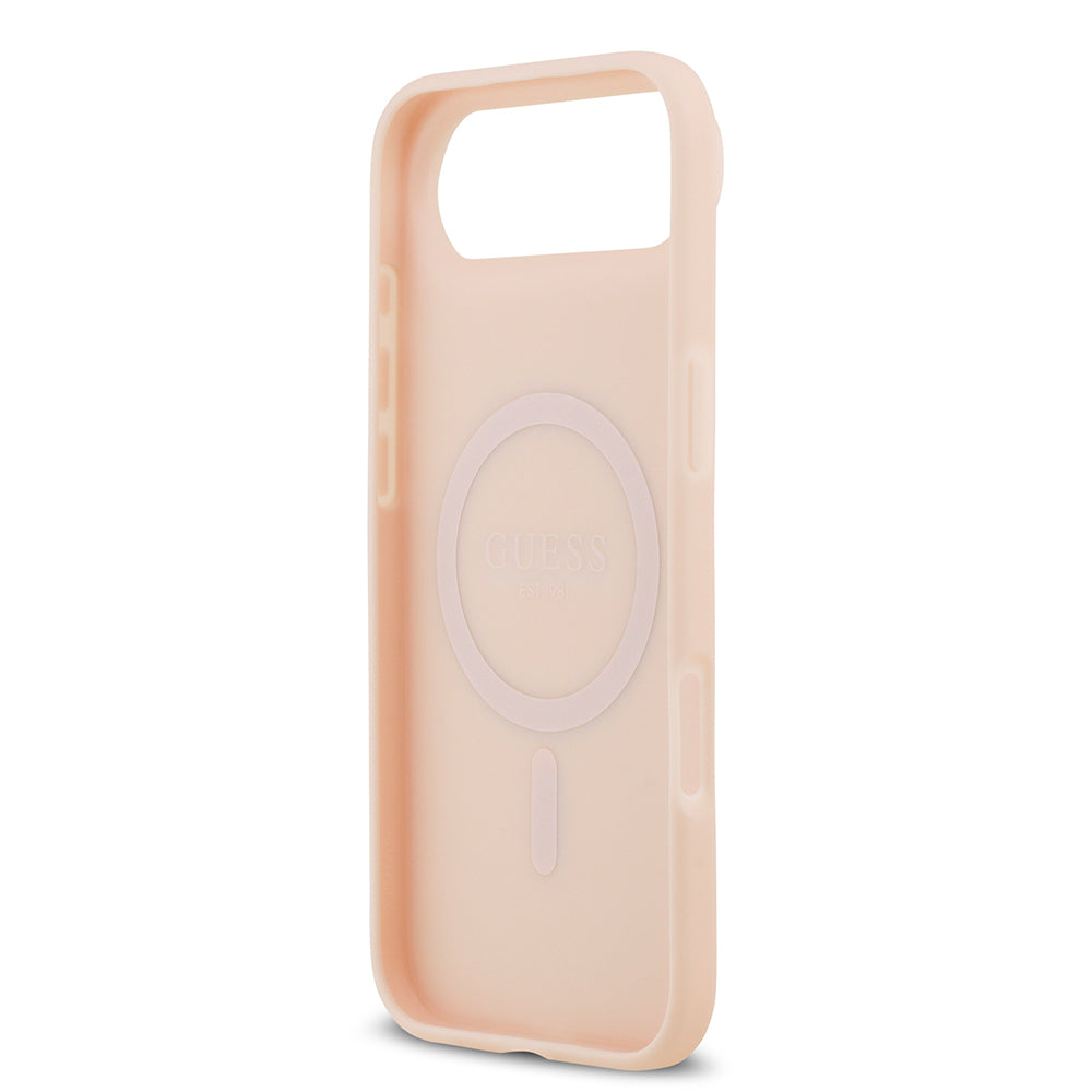 Apple iPhone 17 Air Kılıf Guess Orjinal Lisanslı M-safe Şarj Özellikli Taneli Çiçek Tasarımlı Metal Yazı Logolu Kapak Siyah