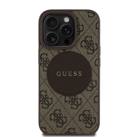 Apple iPhone 14 Pro Max Kılıf Guess Orjinal Lisanslı M-safe Şarj Özellikli Yazı Logolu Circle Classic Kapak Pembe