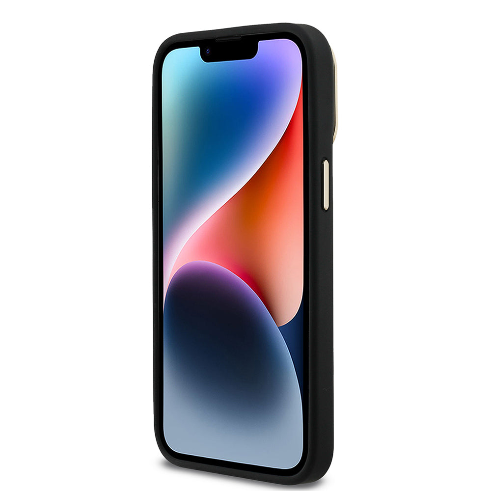 Apple iPhone 14 Pro Max Kılıf Guess Orjinal Lisanslı PU Deri 4G Desenli Metal Büyük 4G ve Yazı Logolu Kamera Standlı Kapak Siyah