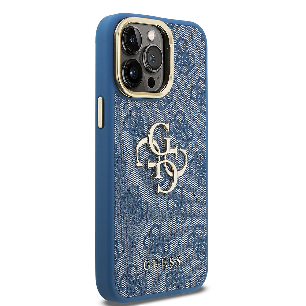 Apple iPhone 14 Pro Max Kılıf Guess Orjinal Lisanslı PU Deri 4G Desenli Metal Büyük 4G ve Yazı Logolu Kamera Standlı Kapak Pembe