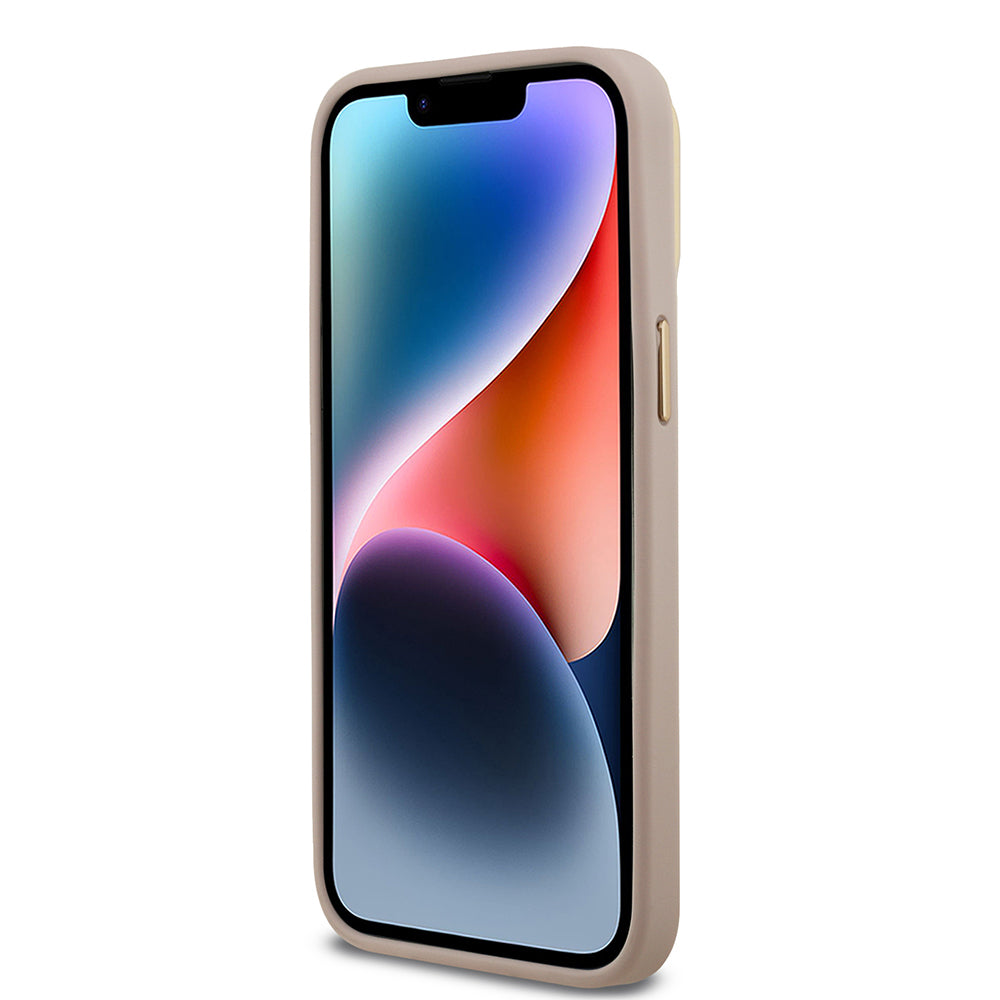 Apple iPhone 14 Pro Max Kılıf Guess Orjinal Lisanslı PU Deri 4G Desenli Metal Büyük 4G ve Yazı Logolu Kamera Standlı Kapak Pembe